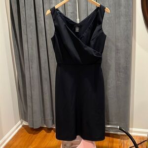 Limited sleeveless navy pinstripe dress